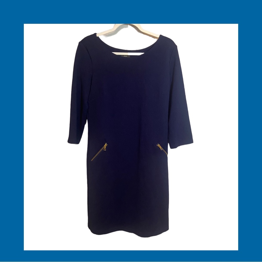 R&K Women`s Navy Blue Herringbone Textured Knit Dress - Size 12. B49